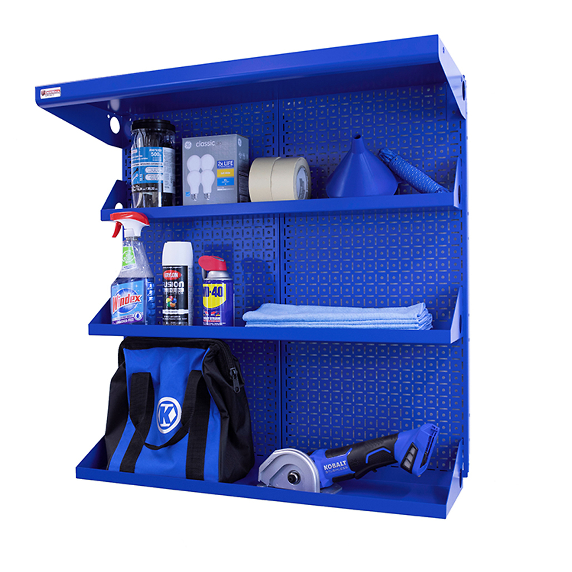 OmniWall, OmniWall metal pegboard storage kit for storage, Length 16 in, Width 32 in, Model# CGS-KIT-SHLF